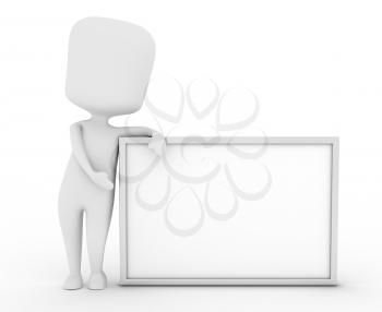 3D Illustration of a Man Posing Beside a White Board