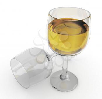 3D Illustration of White Wine of Glass