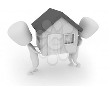 3D Illustration of Two Men Lifting a Model House