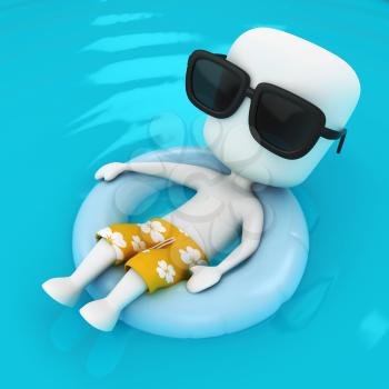 3D Illustration of a Man relaxing on a Flotation Device