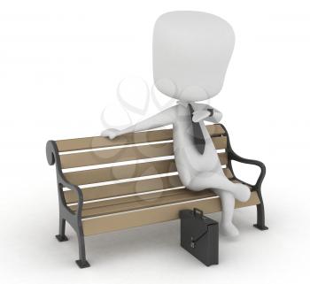 3D Illustration of a Man Sitting on a Bench While Waiting for Something