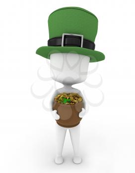 3D Illustration of a Man Carrying a Pot of Gold