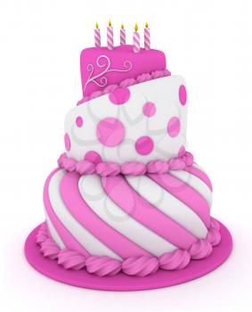 3D Illustration of a Pink Tiered Birthday Cake