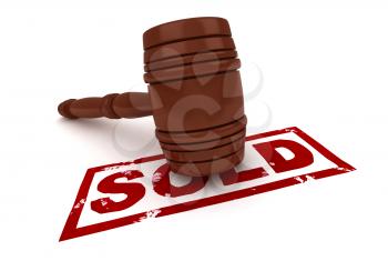 3D Illustration of a Gavel with the Word Sold Written Under it