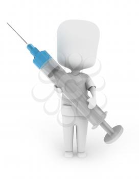 3D Illustration of a Man Holding a Large Syringe