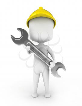 3D Illustration of a Mechanical Engineer Holding a Large Open-End Wrench