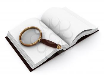 3D Illustration of a Book and a Magnifying Glass