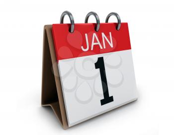 3D Illustration of a Desk Calendar on January 1