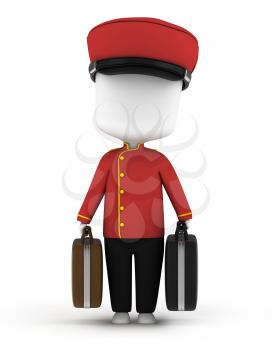 3D Illustration of a Bellboy Carrying Luggage