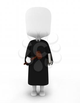 3D Illustration of a Judge Carrying a Book and a Gavel