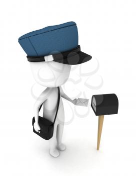 3D Illustration of a Man Putting a Letter in a Mailbox