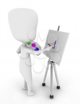 3D Illustration of a Painter Painting on His Canvas