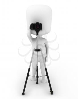 3D Illustration of a Man Using a Camera Mounted on a Tripod