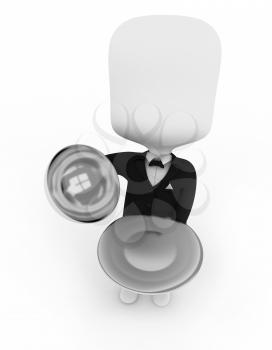 3D Illustration of a Waiter Carrying a Serving Tray