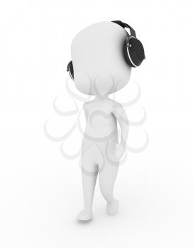 3D Illustration of a Man Walking Around with Headphones on