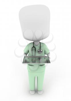 3D Illustration of a Man in Scrub Suit Carrying a Medicine Tray