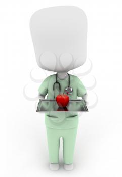 3D Illustration of a Nurse Carrying an Apple as Prescription