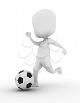 3D Illustration of a Man Kicking a Soccer Ball