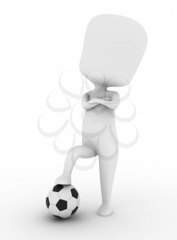 3D Illustration of a Proud Soccer Player Stepping on a Ball