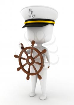 3D Illustration of a Ship Captain holding the Steering Wheel