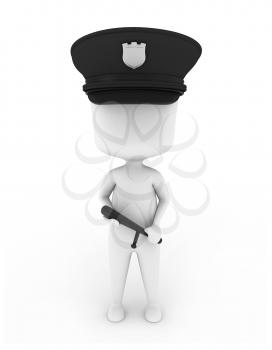 3D Illustration of a Cop Holding a Baton