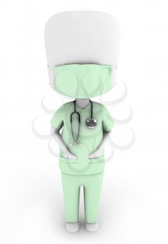 3D Illustration of a Man Wearing a Scrub Suit and a Surgical Mask