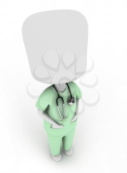 3D Illustration of a Man in a Scrub Suit Looking Up