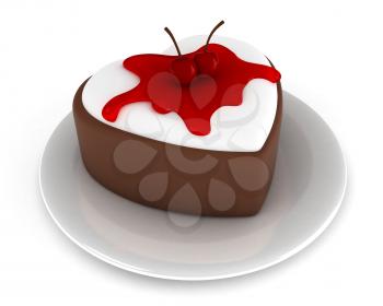 Illustration of a Heart-shaped Cake with Cherries and Syrup on Top