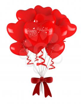 3D Illustration of Valentine Balloons Tied with a Ribbon