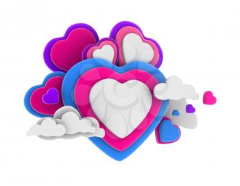 3D Illustration of Colorful Heart-shaped Clouds