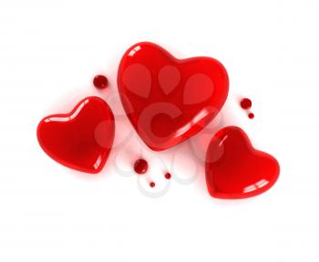3D Illustration of Three Little Red Transparent Hearts