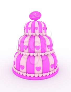 3D Illustration of a Three-Layered Cake with Valentine Greetings at the Top