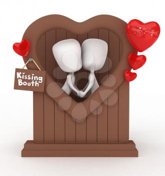 3D Illustration of a Man and Woman in a Kissing Booth