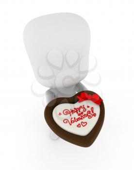 3D Illustration of a Man Offering a Chocolate Treat with a Valentine Note Written on Top