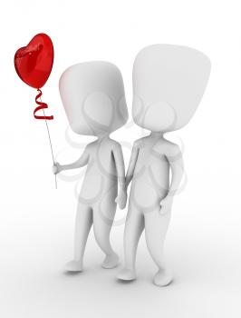 3D Illustration of a Couple Holding Hands While Walking Side by Side