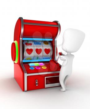 Illustration of a Man Getting a Combination of Hearts in a Slot Machine