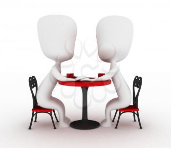 3D Illustration of a Couple Holding Hands in a Cafe