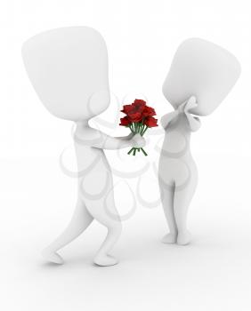 3D Illustration of a Man Giving His Girl a Bouquet of Flowers