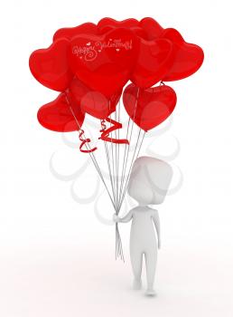 Illustration of a Man Holding a Bunch of Valentine Balloons
