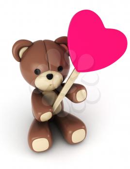 3D Illustration of a Stuffed Toy Holding a Heart Shaped Lollipop