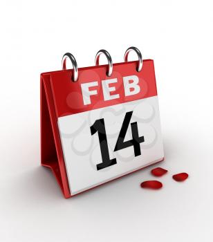 3D Illustration of a Calendar Showing the Fourteenth of February