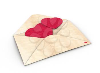 3D Illustration of an Open Envelope with Heart-Shaped Pieces of Paper Inside