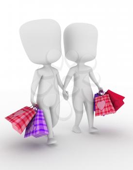 Illustration of a Couple Walking Side by Side After Going on a Shopping Spree