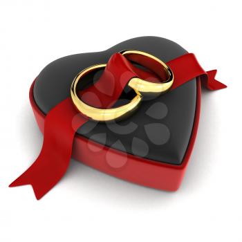 3D Illustration of Wedding Rings Lying on an Open Jewelry Box