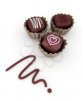 3D Illustration of Tiny Chocolates with Decorative Frostings on Top