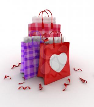 3D Illustration of Valentine-themed Shopping Bags