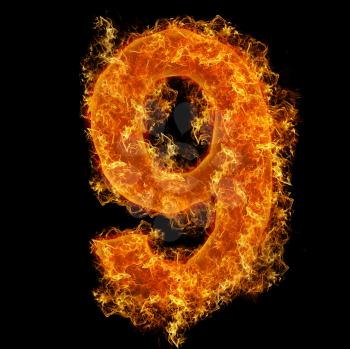 Fire number 9 on a black background
