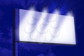 Blank billboard over night blue sky background