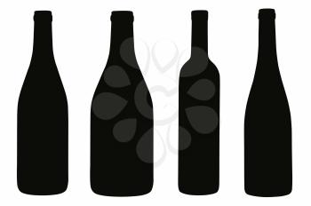 Isolated abstract four black bottles, on white background

