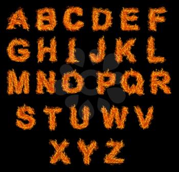 Set of Fire alphabet on a black background